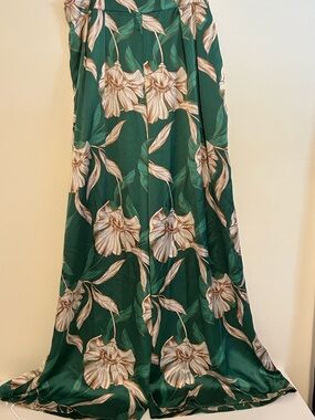 Misa Los Angeles Green Wide Leg Pants with Cream and Brown Floral Print